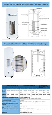 200L capaciteit Air Source Heat Pump Tank Met 316L roestvrij staal Inner Coil Heat Exchanger